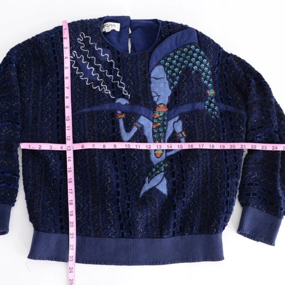 Vintage Season Fashion Navy Knit Crewneck Sweater Size 13 - Picture 5 of 14